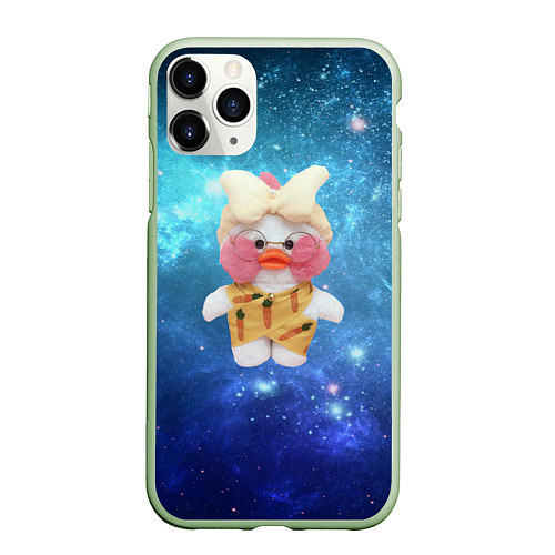 Чехол iPhone 11 Pro матовый Lalafanfan Duck в космосе / 3D-Салатовый – фото 1