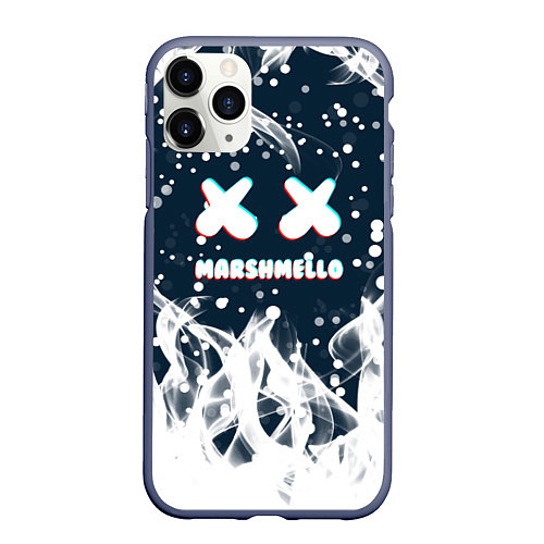 Чехол iPhone 11 Pro матовый Marshmello белый огонь / 3D-Серый – фото 1