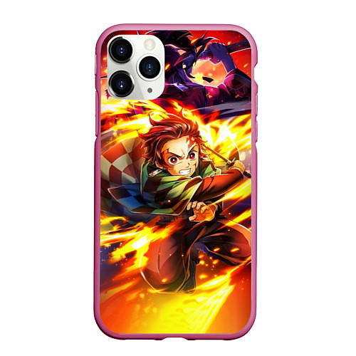 Чехол iPhone 11 Pro матовый Клинок, рассекающий демонов Demon Slayer / 3D-Малиновый – фото 1