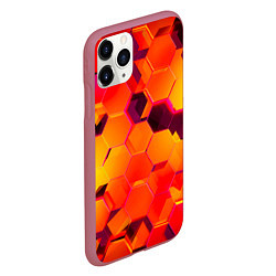 Чехол iPhone 11 Pro матовый НЕОНОВЫЕ ГРАДИЕНТНЫЕ 3D гексаэдры, цвет: 3D-малиновый — фото 2