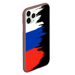 Чехол iPhone 11 Pro матовый Российский триколор на темном фоне, цвет: 3D-коричневый — фото 2