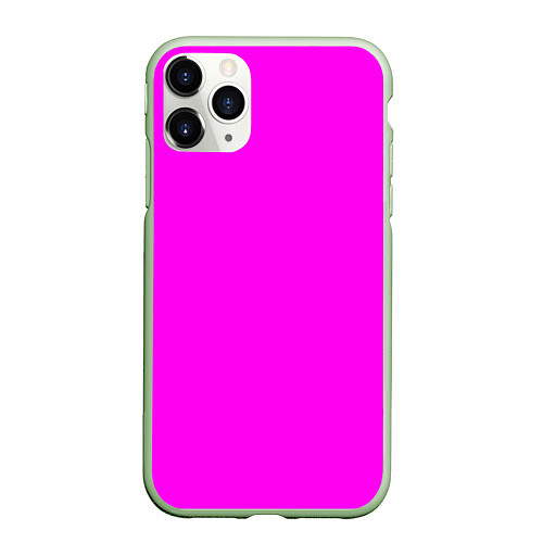 Чехол iPhone 11 Pro матовый Однотонный розовый неоновый Пион / 3D-Салатовый – фото 1