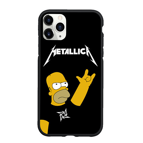 Чехол iPhone 11 Pro матовый Metallica Гомер Симпсон рокер / 3D-Черный – фото 1