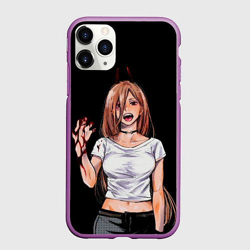 Чехол iPhone 11 Pro матовый ПАУЭР ИЗ ЧЕЛОВЕК БЕНЗОПИЛА CHAINSAW MAN / 3D-Фиолетовый – фото 1