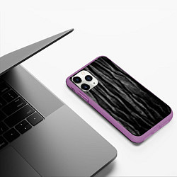 Чехол iPhone 11 Pro матовый Полосы чорные серые роизвольные random black strip, цвет: 3D-фиолетовый — фото 2