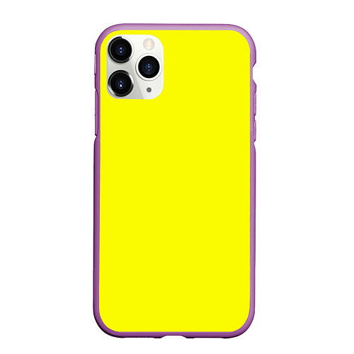 Чехол iPhone 11 Pro матовый Однотонный неоновый лимонный желтый тон / 3D-Фиолетовый – фото 1