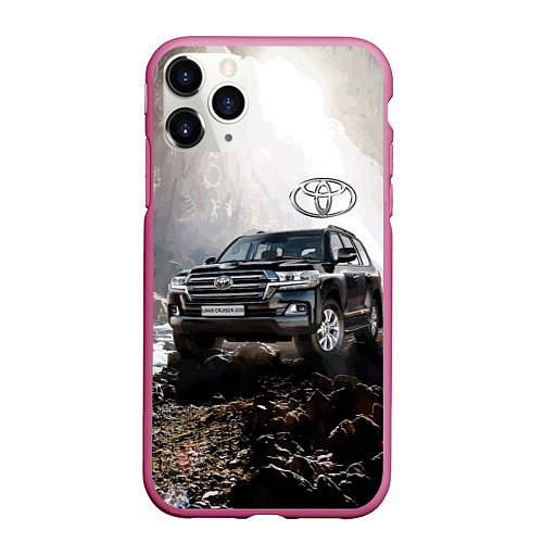 Чехол iPhone 11 Pro матовый Toyota Land Cruiser 200 в пещере со скальными рису / 3D-Малиновый – фото 1