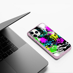 Чехол iPhone 11 Pro матовый Разноцветные пятна краски на черном фоне, цвет: 3D-розовый — фото 2