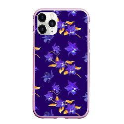 Чехол iPhone 11 Pro матовый Цветы Фиолетовые Ирисы На Синем Фоне, цвет: 3D-розовый