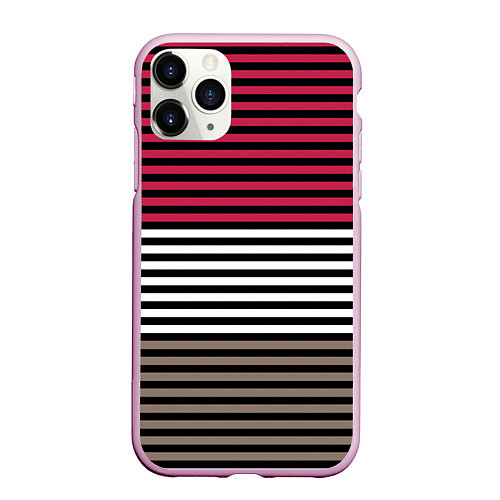 Чехол iPhone 11 Pro матовый Красно-коричневый полосатый узор / 3D-Розовый – фото 1