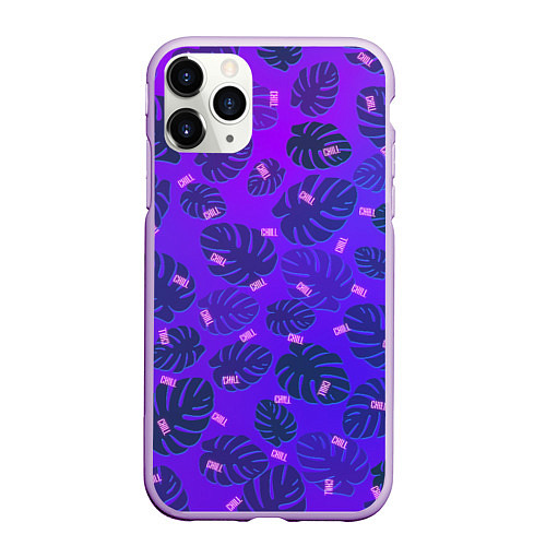 Чехол iPhone 11 Pro матовый Неоновый Chill и пальмовые листья / 3D-Сиреневый – фото 1