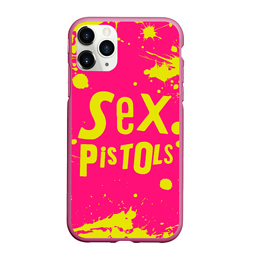 Чехол iPhone 11 Pro матовый Sex Pistols Yellow Logo / 3D-Малиновый – фото 1