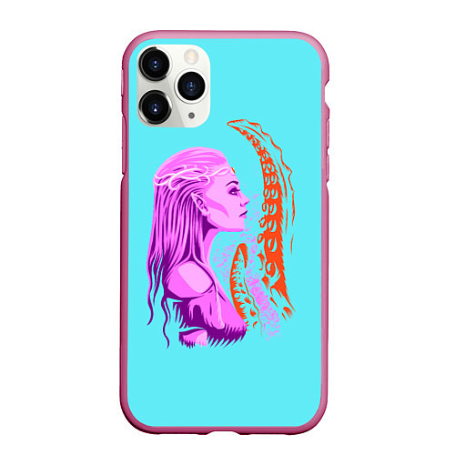 Чехол iPhone 11 Pro матовый GIRL AND OCTOPUS TENTACLES / 3D-Малиновый – фото 1