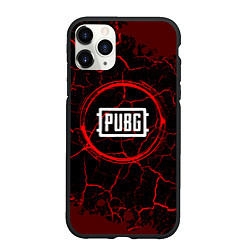 Чехол iPhone 11 Pro матовый Символ PUBG и краска вокруг на темном фоне, цвет: 3D-черный