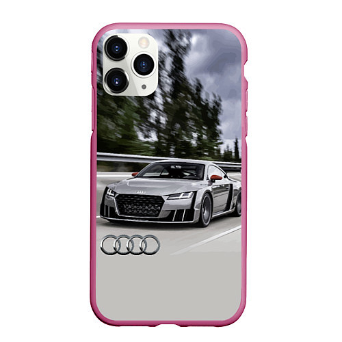 Чехол iPhone 11 Pro матовый Ауди на скоростном шоссе Audi on the expressway / 3D-Малиновый – фото 1