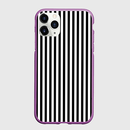 Чехол iPhone 11 Pro матовый ПОЛОСКИ ЧЕРНО-БЕЛЫЙ / 3D-Фиолетовый – фото 1