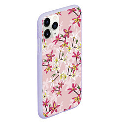 Чехол iPhone 11 Pro матовый Цветы Розовые Плюмерии, цвет: 3D-светло-сиреневый — фото 2