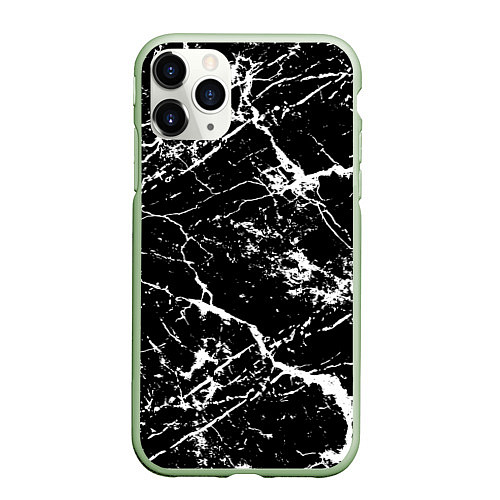 Чехол iPhone 11 Pro матовый Текстура чёрного мрамора Texture of black marble / 3D-Салатовый – фото 1