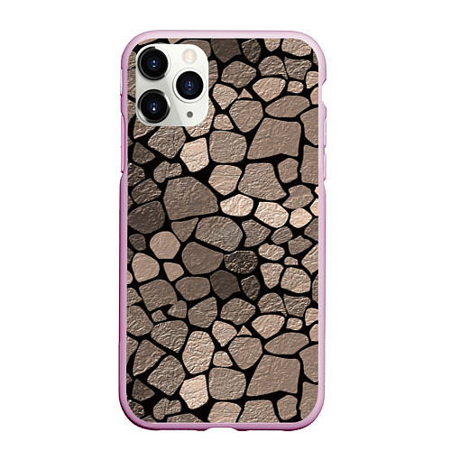 Чехол iPhone 11 Pro матовый Черно-коричневая текстура камня / 3D-Розовый – фото 1