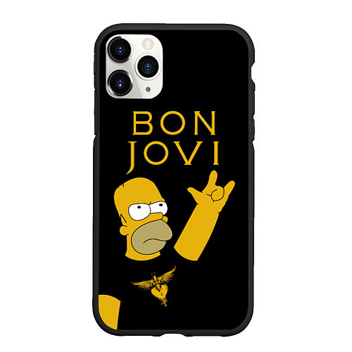 Чехол iPhone 11 Pro матовый Bon Jovi Гомер Симпсон Рокер / 3D-Черный – фото 1