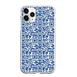 Чехол iPhone 11 Pro матовый QR код паттерн синий, цвет: 3D-белый