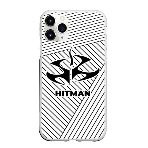 Чехол iPhone 11 Pro матовый Символ Hitman на светлом фоне с полосами / 3D-Белый – фото 1