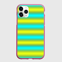 Чехол iPhone 11 Pro матовый Бирюзово-желтые неоновые полосы, цвет: 3D-малиновый