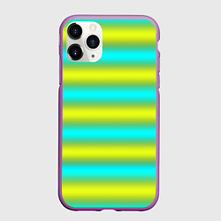 Чехол iPhone 11 Pro матовый Бирюзово-желтые неоновые полосы, цвет: 3D-фиолетовый
