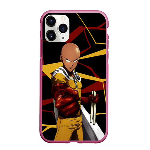 Чехол iPhone 11 Pro матовый One Punch Man - Сайтама-аниме / 3D-Малиновый – фото 1