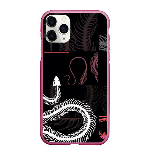 Чехол iPhone 11 Pro матовый Скелет змеи Snake skeleton / 3D-Малиновый – фото 1