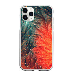 Чехол iPhone 11 Pro матовый Зеленые и оранжевые завихрения