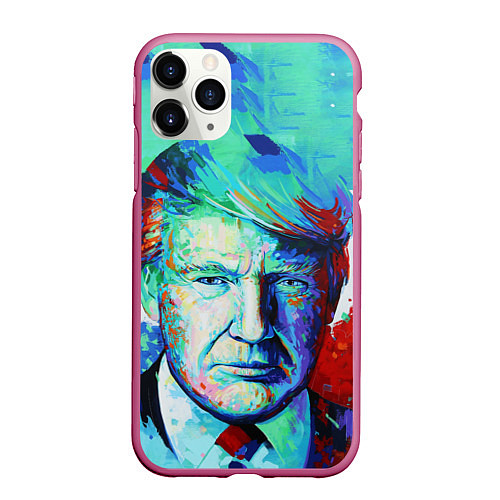 Чехол iPhone 11 Pro матовый Дональд Трамп арт / 3D-Малиновый – фото 1
