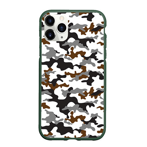 Чехол iPhone 11 Pro матовый Камуфляж Чёрно-Белый Camouflage Black-White / 3D-Темно-зеленый – фото 1