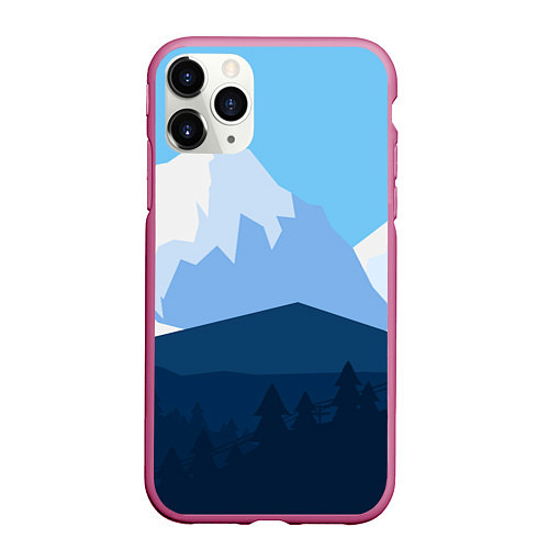 Чехол iPhone 11 Pro матовый Горы, лес, канатная дорога / 3D-Малиновый – фото 1