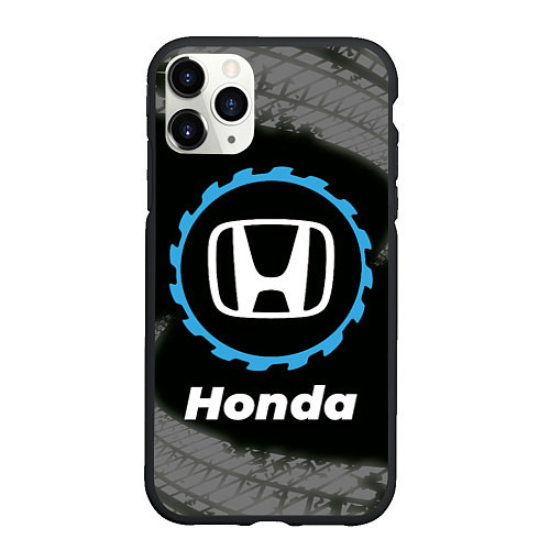 Чехол iPhone 11 Pro матовый Honda в стиле Top Gear со следами шин на фоне / 3D-Черный – фото 1