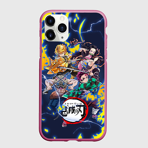 Чехол iPhone 11 Pro матовый КЛИНОК, РАССЕКАЮЩИЙ ДЕМОНОВ ГЛАВНЫЕ ГЕРОИ / 3D-Малиновый – фото 1