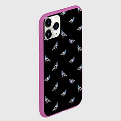 Чехол iPhone 11 Pro матовый Голуби на черном паттерн, цвет: 3D-фиолетовый — фото 2