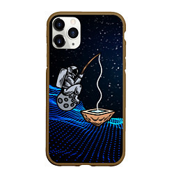 Чехол iPhone 11 Pro матовый Космонавт - рыбак, цвет: 3D-коричневый