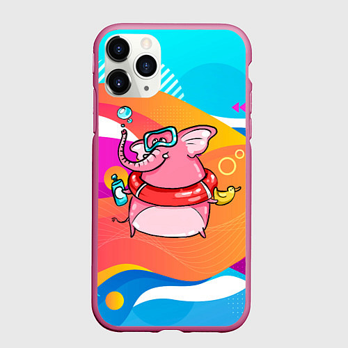 Чехол iPhone 11 Pro матовый Слоненок идет купаться / 3D-Малиновый – фото 1