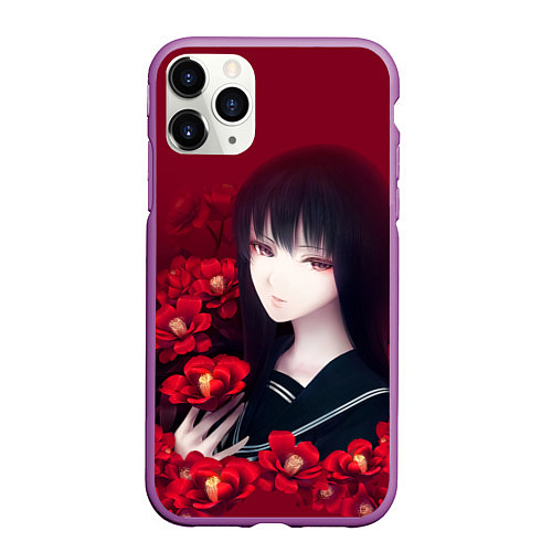 Чехол iPhone 11 Pro матовый Anime Camellia Аниме Красная Камелия / 3D-Фиолетовый – фото 1