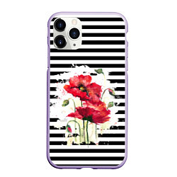 Чехол iPhone 11 Pro матовый Red poppies Акварельные цветы, цвет: 3D-светло-сиреневый