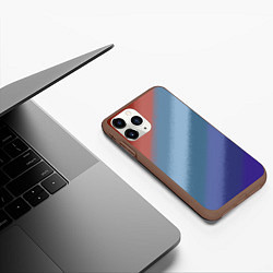 Чехол iPhone 11 Pro матовый Полосатый коричнево-голубой паттерн, цвет: 3D-коричневый — фото 2