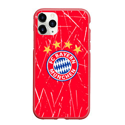 Чехол iPhone 11 Pro матовый Bayern munchen белые царапины на красном фоне, цвет: 3D-красный