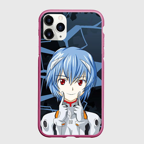 Чехол iPhone 11 Pro матовый Евангелион - пилот Рей Аянами / 3D-Малиновый – фото 1