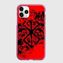 Чехол iPhone 11 Pro матовый КЛЕЙМО ЖЕРВЫ И ЧЕРЕПА БЕРСЕРК, цвет: 3D-малиновый