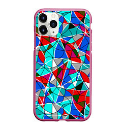 Чехол iPhone 11 Pro матовый Геометрический узор в бирюзово-красных тонах, цвет: 3D-малиновый