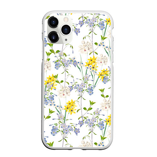 Чехол iPhone 11 Pro матовый Цветы Барвинок и Рудбекия / 3D-Белый – фото 1