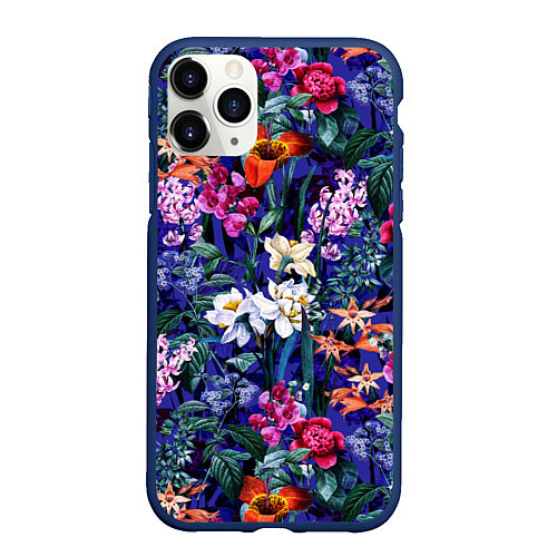 Чехол iPhone 11 Pro матовый Цветы Вечерние Пионы и Тигриди / 3D-Тёмно-синий – фото 1