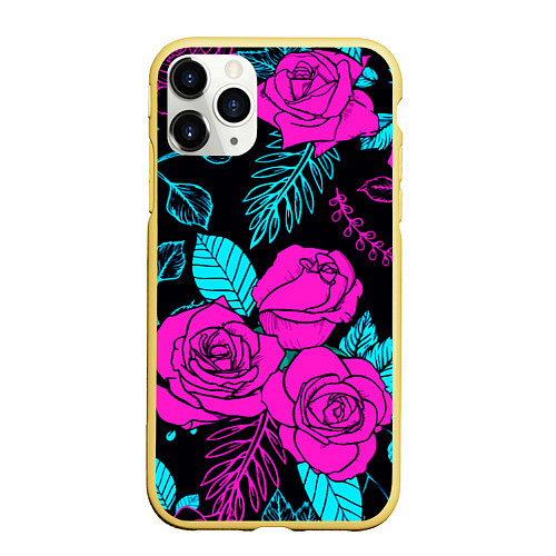 Чехол iPhone 11 Pro матовый Авангардный паттерн из роз Лето / 3D-Желтый – фото 1