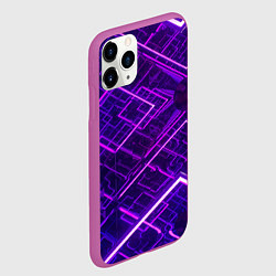 Чехол iPhone 11 Pro матовый Неоновые ромбы в абстракции - Фиолетовый, цвет: 3D-фиолетовый — фото 2